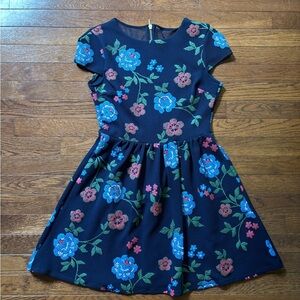 B Darlin Pink and Blue Fit and Flare Dress w/ Flutter Cap Sleeves (juniors 9/10)
